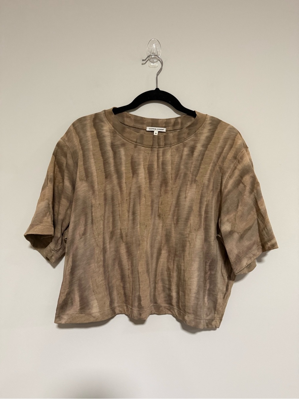 Cotton Citizen Brown Boxy Crew Neck Crop Tee Size Medium Granola Natural